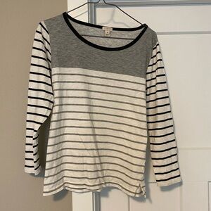 J. Crew Gray and White Long Sleeve Tee with Stripes